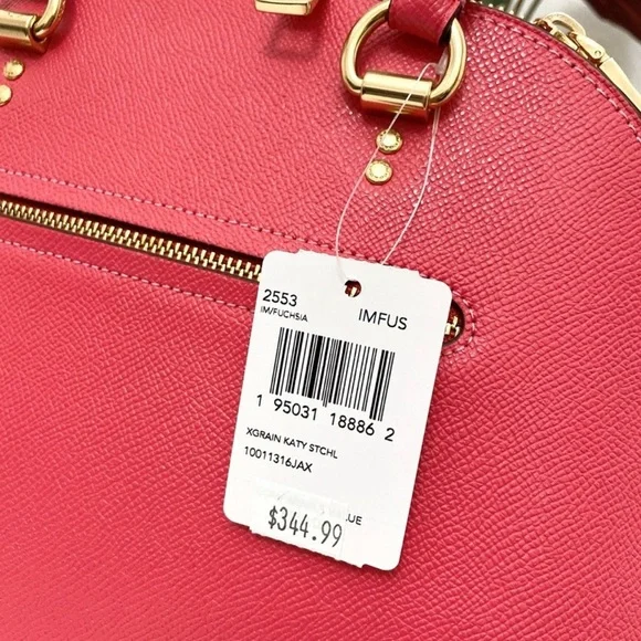 NWT Coach Large Leather Katy Satchel in Watermelon With Crossbody Strap - Picture 4 of 9